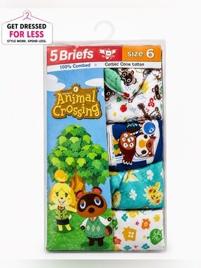 Animal Crossing Boys Briefs Size 6 Nintendo 4 Pack Cotton Underwear